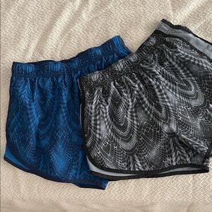 Nike Women's Blue and Black Patterned Athletic Shorts Duo